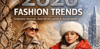 2026 Fashion Trends: Snakeskin, Winter Layers and Sustainability Illustration of 2026 Fashion Trends: Snakeskin Neutrals, Bold Winter Layers and Sustainability