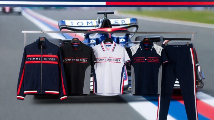 create a horizontal image for Tommy Hilfiger Formula 1 Fanwear Signals a New Era of Luxury create a horizontal image for "Tommy Hilfiger Formula 1 Fanwear Signals a New Era of Luxury