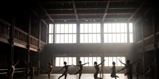 American Ballet Theatre-inspired principal dancers rehearsing in luxury editorial studio setting