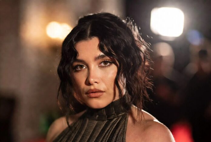 Florence Pugh-inspired cinematic portrait highlighting versatile Hollywood film career and red carpet presence