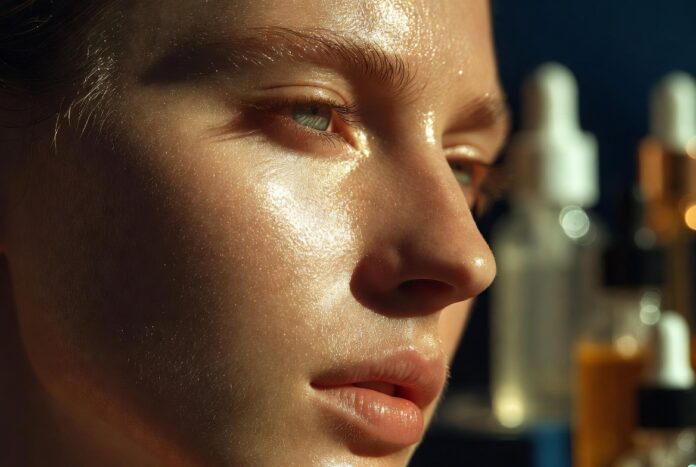 Glass Skin: Skincare Prep for Fashion Week Models — Runway Magazine Model with luminous glass skin finish under fashion week backstage lighting, representing Runway Magazine's complete guide to glass skin skincare preparation for runway models