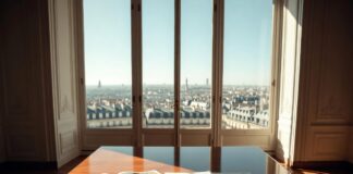 A boardroom table with fashion lookbook and financial documents representing Runway Magazine's complete luxury fashion industry hub covering economics power and the future of luxury