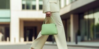 The Viral “Millennial Mint” Color Trend Taking Over Women’s Shoes & Accessories Woman styling seafoam green heels during the millennial mint shoes trend in spring 2026 fashion