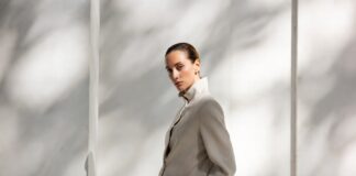 Minimalist luxury fashion model inspired by Vittoria Ceretti campaign aesthetics