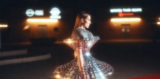 Zendaya’s Futuristic Red Carpet Era Is Defining 2026 Celebrity Fashion Female model in a chrome silver structured metallic gown with fur collar trim on a red carpet at night, illustrating Zendaya's futuristic fashion aesthetic and the metallic gown trend defining celebrity red carpet style in 2026.