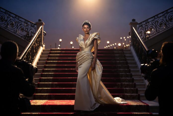 Zendaya Style Archive: Every Major Look, 2015–2026 — Runway Magazine A figure in a sculptural custom couture gown on a red carpet representing Runway Magazine's complete Zendaya style archive documenting every major look from 2015 to 2026