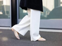 Barefoot Luxury Trend Takes Over Fashion Week Street Style With Mesh Flats and Minimal Shoes A street style look pairing sheer minimalist mesh flats with oversized tailored trousers outside a fashion week show