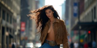 Bella Hadid’s Western Glamour Era Is Redefining Supermodel Influence in 2026 Model in flared denim, suede jacket, and a statement belt buckle on a sunlit street.