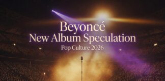 Beyoncé New Album Speculation Is Driving Luxury Pop Culture and Fashion Cross-Trends A glamorous stadium stage bathed in spotlights with a lone microphone, evoking a global pop superstar's con