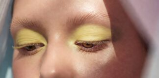 Butter yellow makeup look featuring soft pastel eye makeup inspired by runway beauty trends