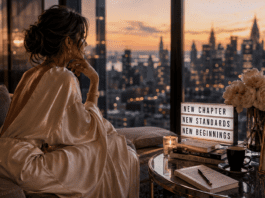 Elegant luxury editorial image representing celebrity breakups and emotional healing.