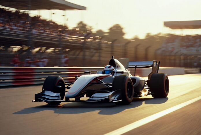 F1 The Movie Box Office and Brad Pitt Sequel A Formula 1 race car speeds around a Grand Prix circuit in a cinematic motorsport drama scene