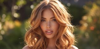 Honey Copper Hair Is Becoming the Surprise Color Trend of Summer 2026 A woman with glossy honey copper hair in soft waves catching warm golden sunlight outdoors