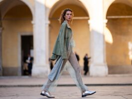 Milan Street Style Is Teaching Fashion Lovers the Art of Contrasts Milan street style outfit pairing suede, lace, and silver shoes in a study of textural contrast outside the shows