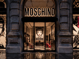 The Moschino logo in Milan, representing Loris Messina and Simone Rizzo's appointment as co-creative directors in June 2026.
