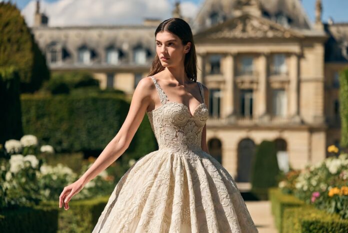 Dior Couture 2026: The Full Collection Review — Runway Magazine Model in ivory needle-lace embroidered couture gown in a Parisian museum garden representing the Dior couture 2026 Spring Summer haute couture collection reviewed by Runway Magazine