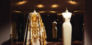 Two Versace looks representing Gianni vs Donatella Versace design philosophy comparison covered in Runway Magazine's complete guide to both creative eras
