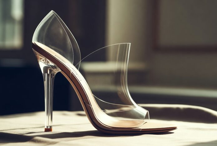 Valentino Open Toe Révélé Pumps 2026 — The $1,100 'Pig's Hoof' Shoe That Became a Viral Luxury Fashion Debate Close-up editorial shot of a sculptural open-toe luxury pump with transparent polymer strap and stiletto heel representing the Valentino Garavani Open Toe Révélé Suede Pumps 105mm worn by Tyla at the 2026 Met Gala and Hailey Bieber promoting Rhode as the viral luxury fashion controversy of 2026