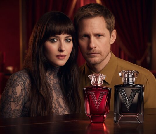 Valentino Vendetta Fragrance Recasts Modern Celebrity Desire Dakota Johnson and Alexander Skarsgård pose in Valentino Vendetta’s intimate fragrance campaign.