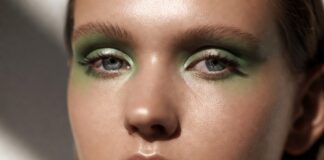 Dior Couture Makeup: Luminous Skin Leads Couture Week’s Green-Eye Beauty Trend A luminous beauty close-up of a model with radiant dewy skin metallic green eyeshadow and glossy lips