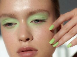 Green Apple Beauty Is Emerging as Summer’s Freshest Color Trend Beyond Butter Yellow A model with a fresh pastel green eye look and glowing skin beside a crisp green apple manicure