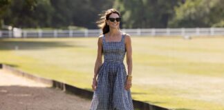 Kate Middleton Gingham Dress Revives Princess Diana’s Summer Style Black-and-white gingham midi dress with tan slingback heels styled beside a sunlit English polo field
